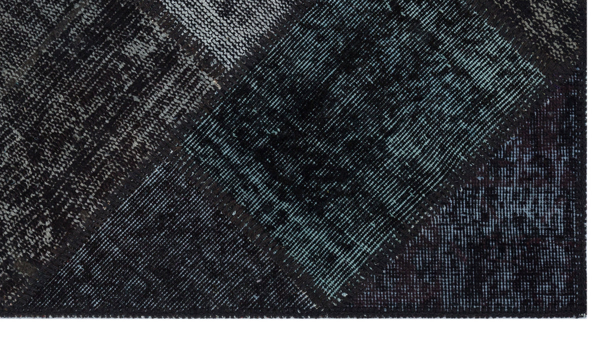 Black Over Dyed Patchwork Unique Rug 2&#39;7&#39;&#39; x 4&#39;11&#39;&#39; ft 80 x 150 cm