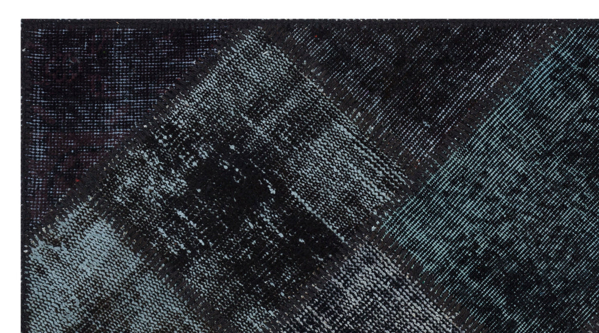 Black Over Dyed Patchwork Unique Rug 2&#39;7&#39;&#39; x 4&#39;11&#39;&#39; ft 80 x 150 cm