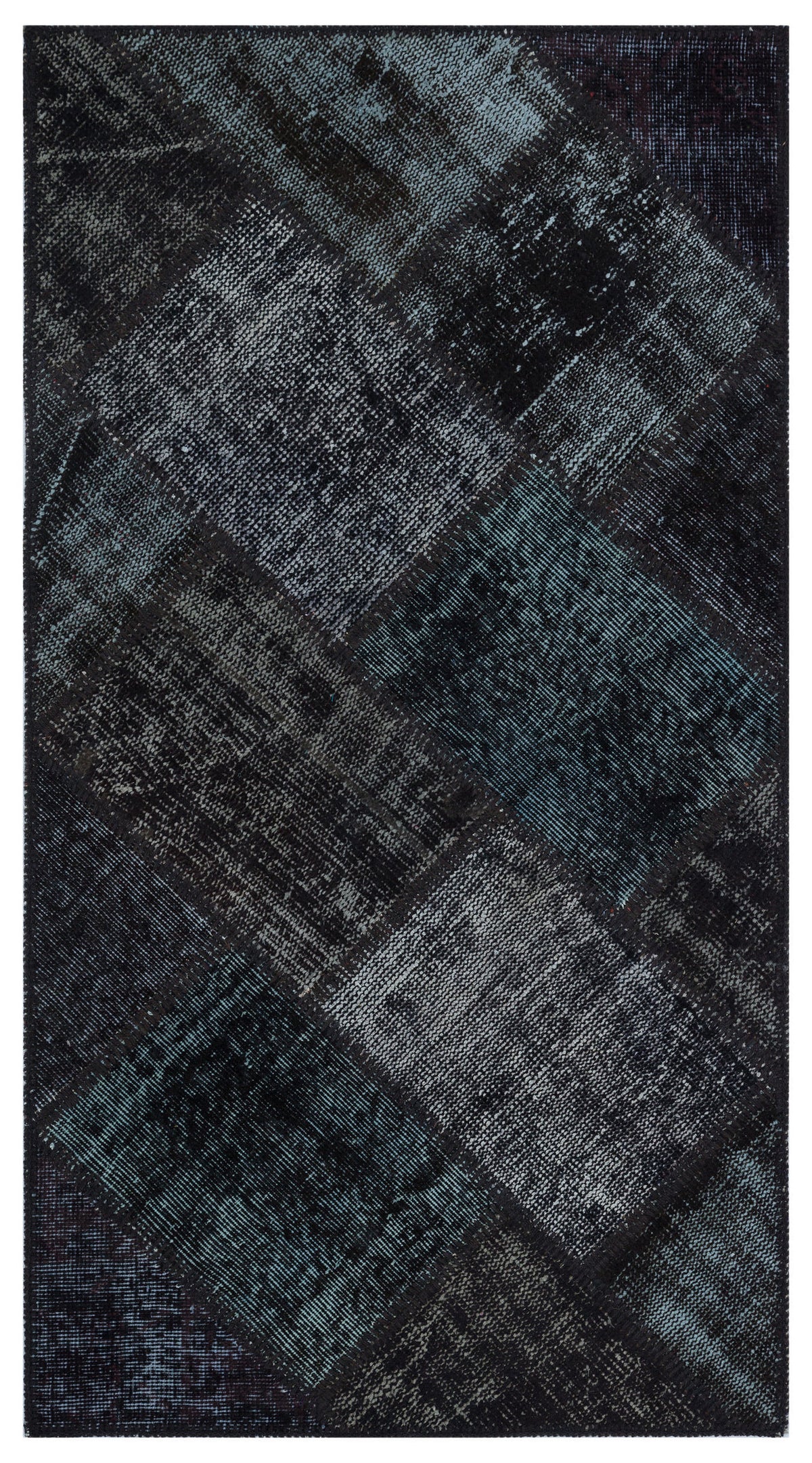 Black Over Dyed Patchwork Unique Rug 2&#39;7&#39;&#39; x 4&#39;11&#39;&#39; ft 80 x 150 cm