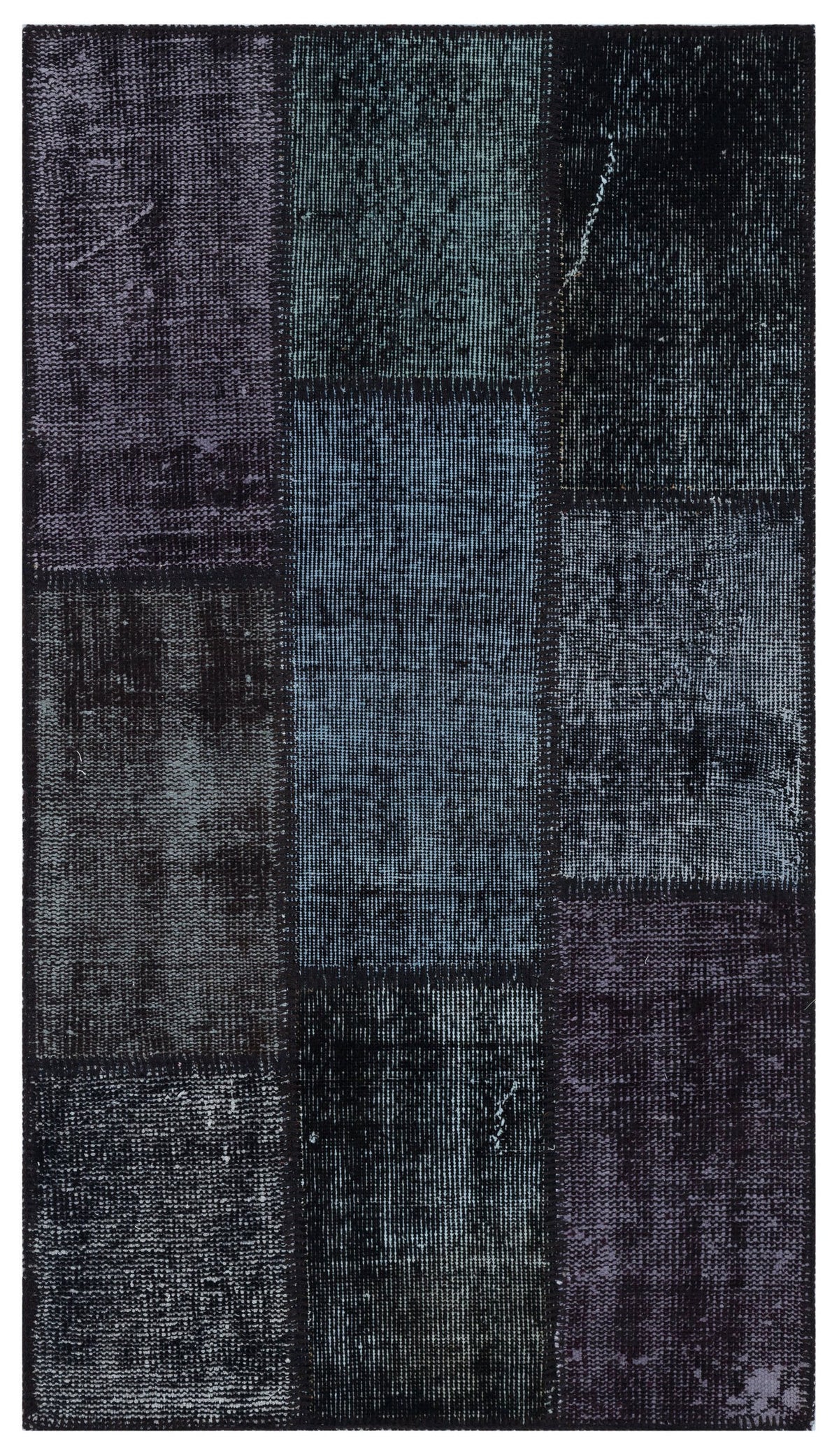 Black Over Dyed Patchwork Unique Rug 2&#39;7&#39;&#39; x 4&#39;11&#39;&#39; ft 80 x 150 cm