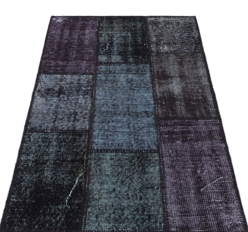 Black Over Dyed Patchwork Unique Rug 2'7'' x 4'11'' ft 80 x 150 cm