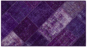 Purple Over Dyed Patchwork Unique Rug 2'7'' x 4'11'' ft 80 x 150 cm