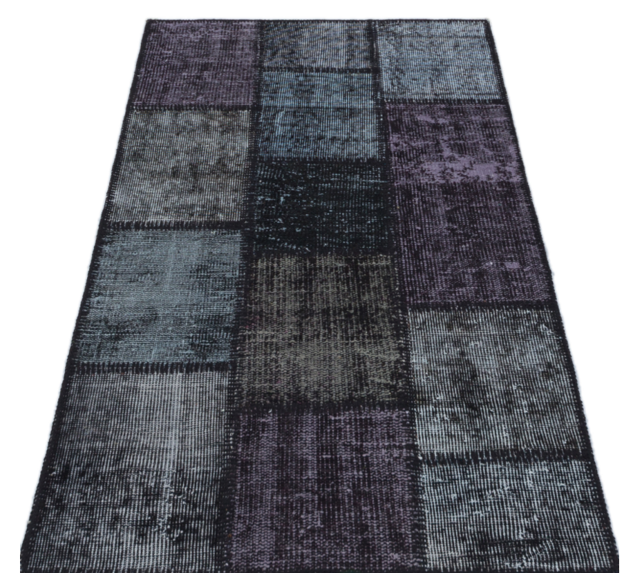 Black Over Dyed Patchwork Unique Rug 2&#39;7&#39;&#39; x 4&#39;11&#39;&#39; ft 80 x 150 cm