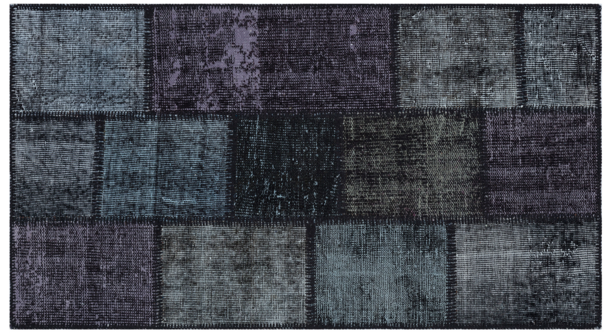 Black Over Dyed Patchwork Unique Rug 2&#39;7&#39;&#39; x 4&#39;11&#39;&#39; ft 80 x 150 cm