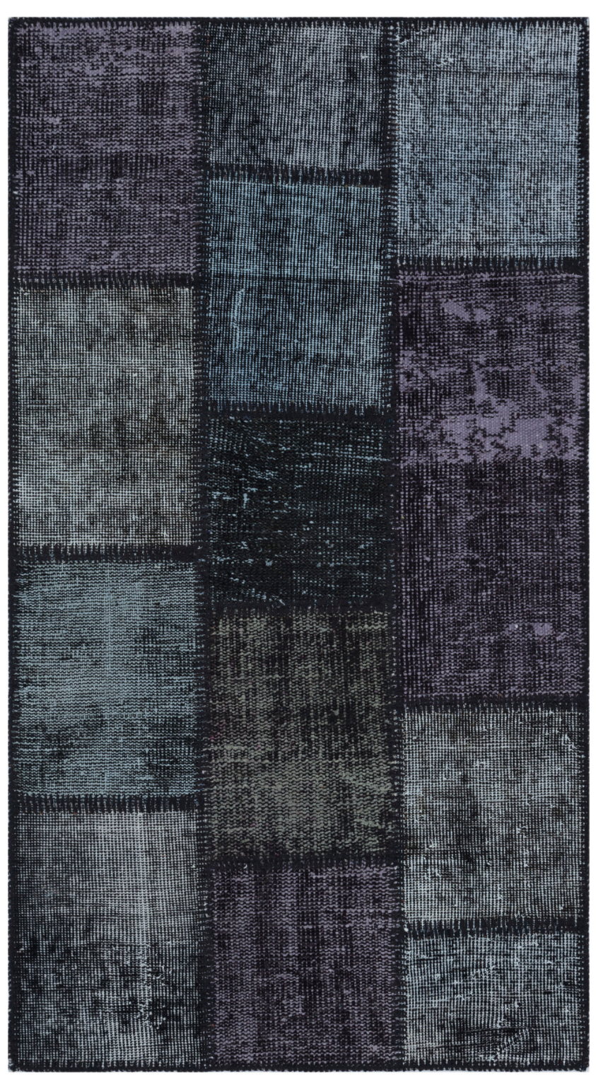 Black Over Dyed Patchwork Unique Rug 2&#39;7&#39;&#39; x 4&#39;11&#39;&#39; ft 80 x 150 cm