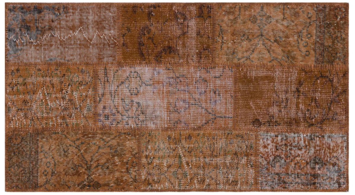 Brown Over Dyed Patchwork Unique Rug 2&#39;7&#39;&#39; x 4&#39;11&#39;&#39; ft 80 x 150 cm