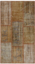 Brown Over Dyed Patchwork Unique Rug 2'7'' x 4'11'' ft 80 x 150 cm