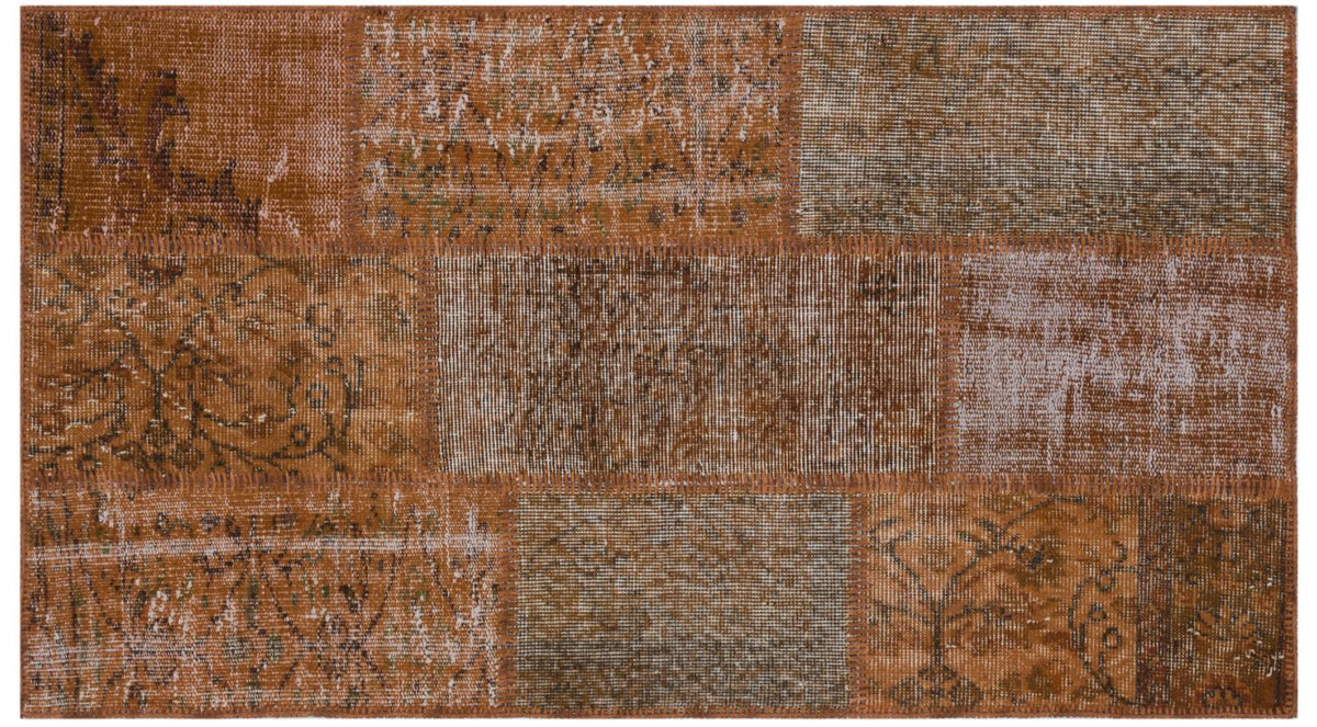 Brown Over Dyed Patchwork Unique Rug 2&#39;7&#39;&#39; x 4&#39;11&#39;&#39; ft 80 x 150 cm