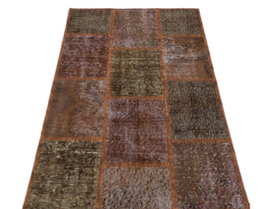 Brown Over Dyed Patchwork Unique Rug 2'7'' x 4'11'' ft 80 x 150 cm