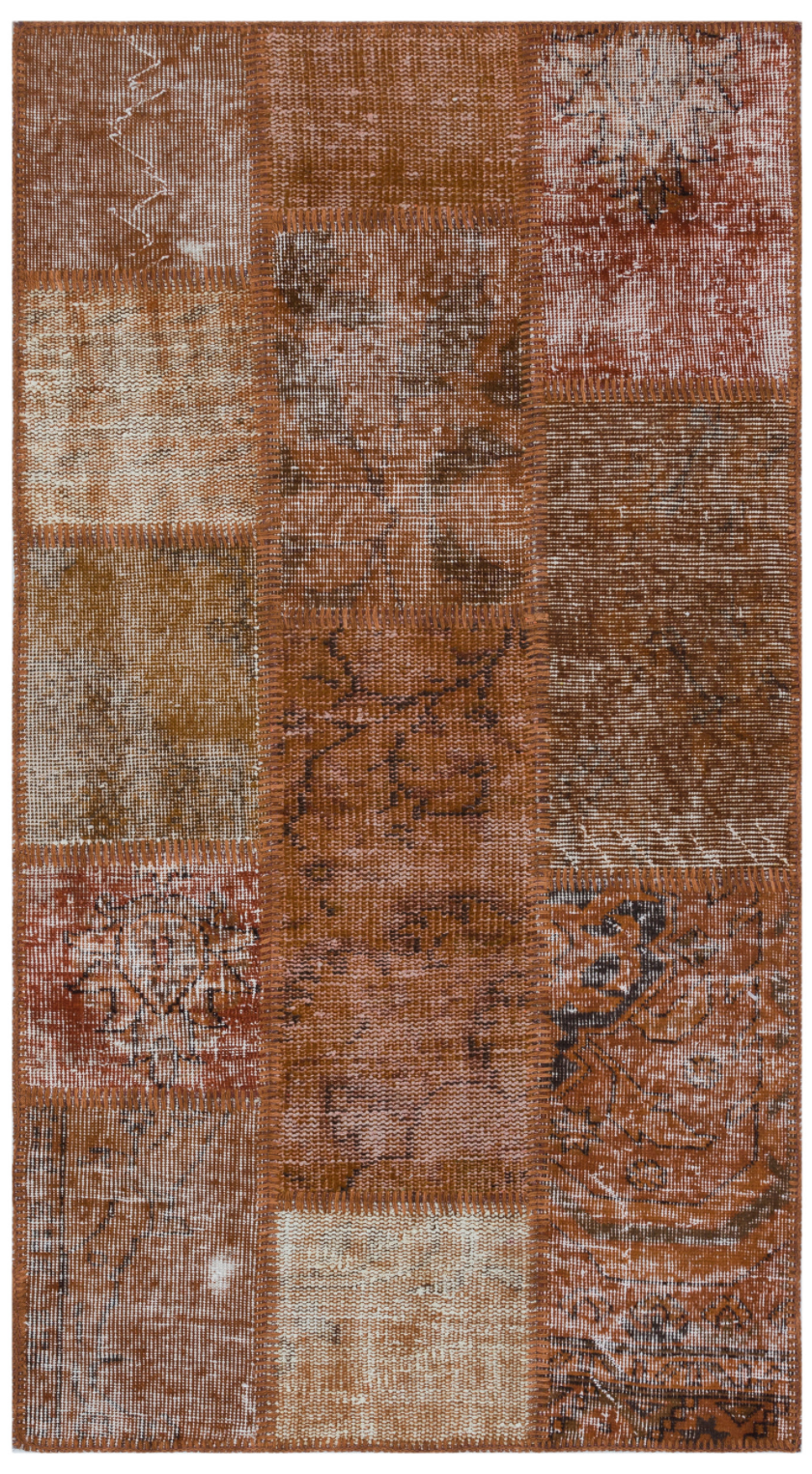 Brown Over Dyed Patchwork Unique Rug 2&#39;7&#39;&#39; x 4&#39;11&#39;&#39; ft 80 x 150 cm