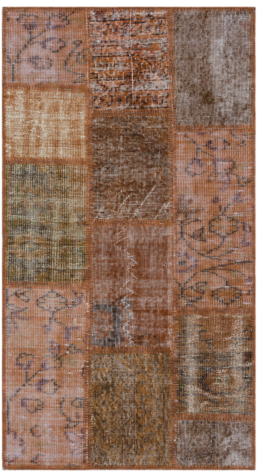 Brown Over Dyed Patchwork Unique Rug 2&#39;7&#39;&#39; x 4&#39;11&#39;&#39; ft 80 x 150 cm