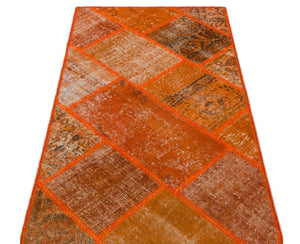 Orange Over Dyed Patchwork Unique Rug 2'7'' x 4'11'' ft 80 x 150 cm