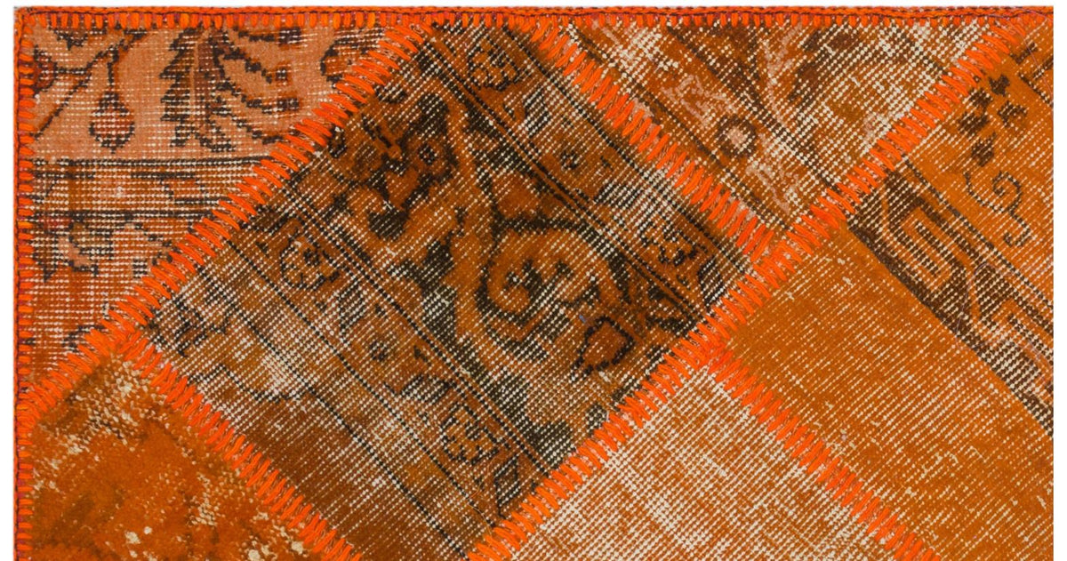 Orange Over Dyed Patchwork Unique Rug 2&#39;7&#39;&#39; x 4&#39;11&#39;&#39; ft 80 x 150 cm