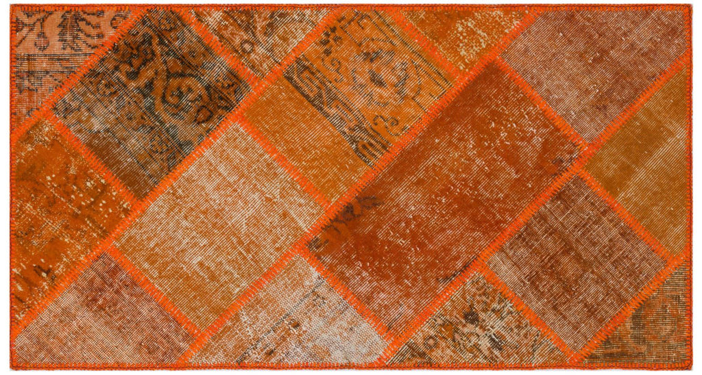 Orange Over Dyed Patchwork Unique Rug 2'7'' x 4'11'' ft 80 x 150 cm