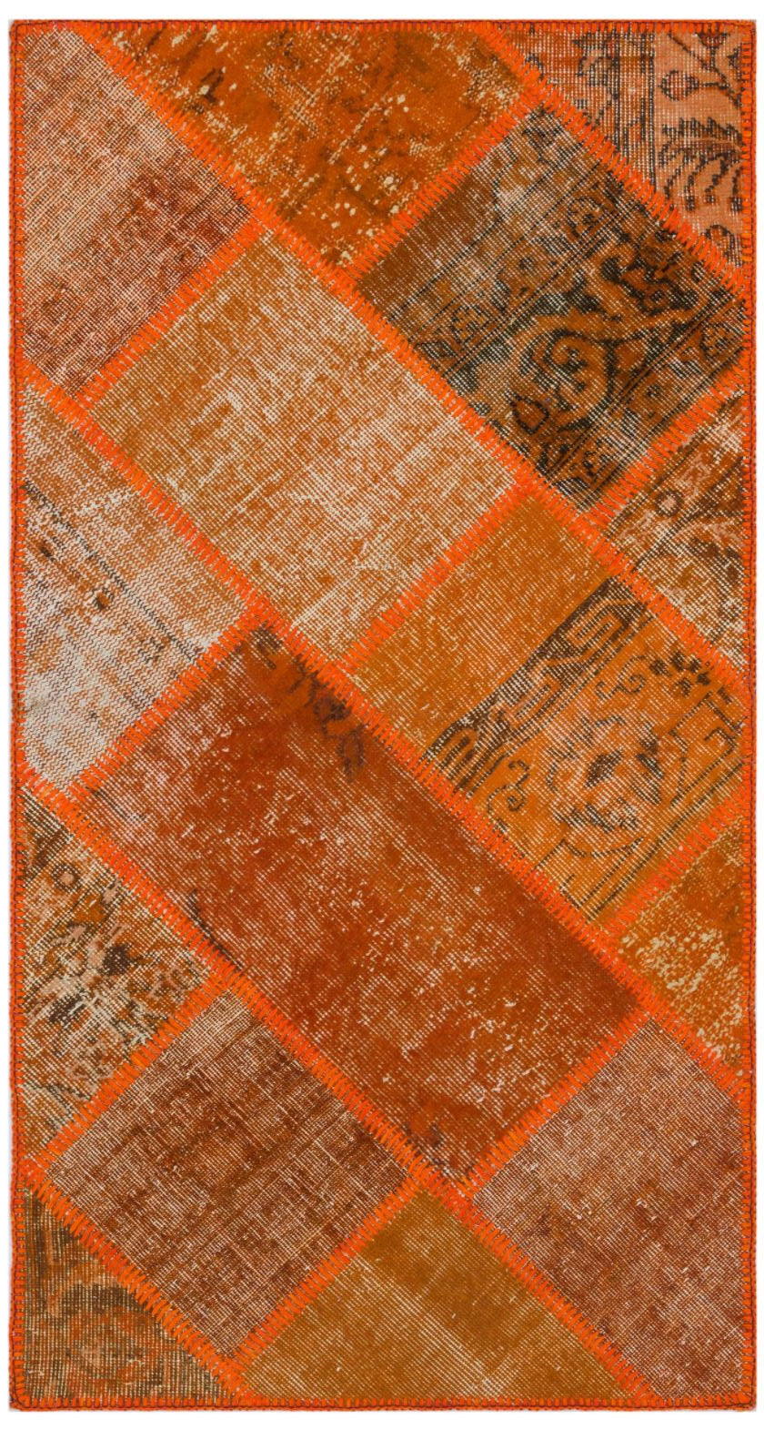 Orange Over Dyed Patchwork Unique Rug 2&#39;7&#39;&#39; x 4&#39;11&#39;&#39; ft 80 x 150 cm