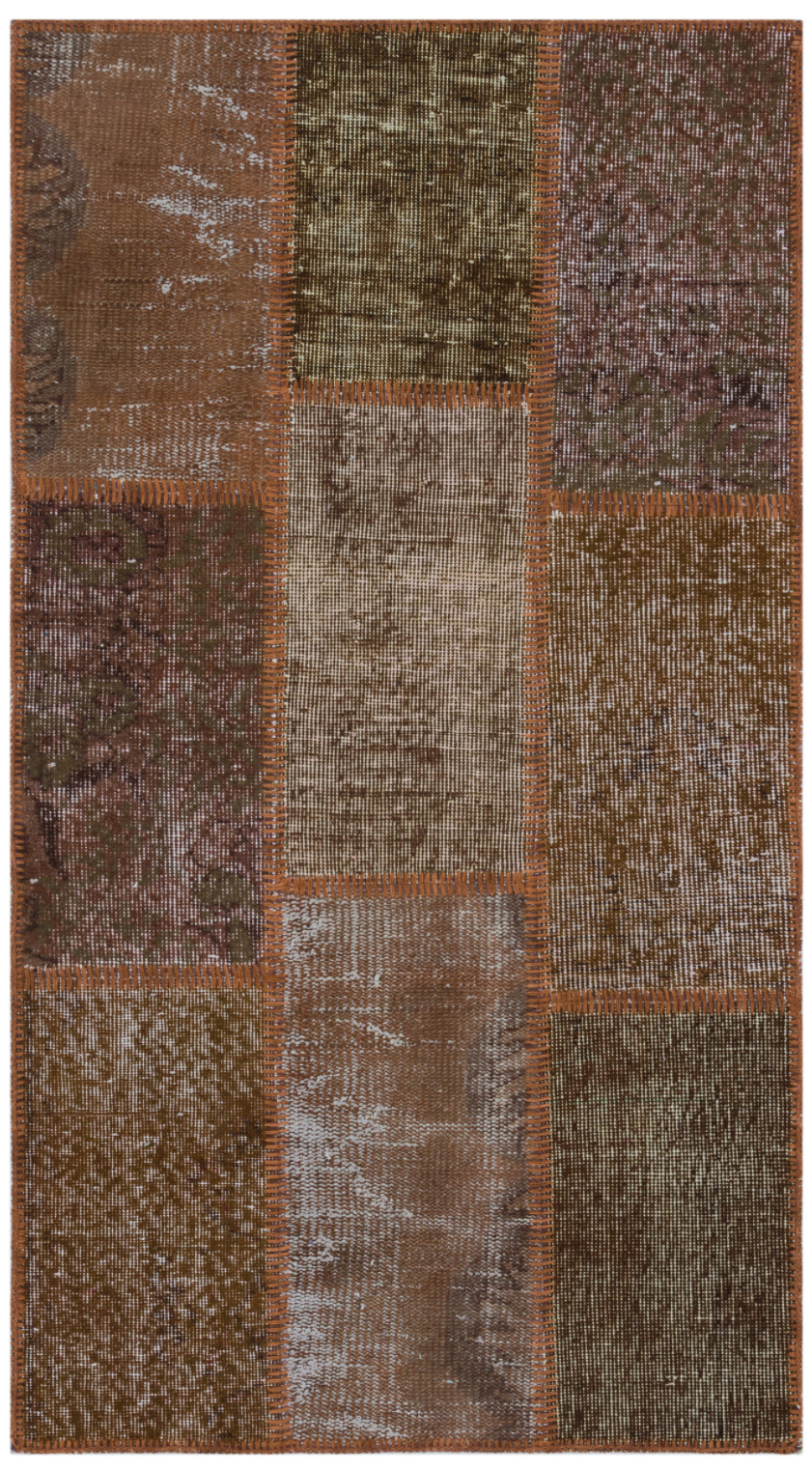 Brown Over Dyed Patchwork Unique Rug 2&#39;7&#39;&#39; x 4&#39;11&#39;&#39; ft 80 x 150 cm