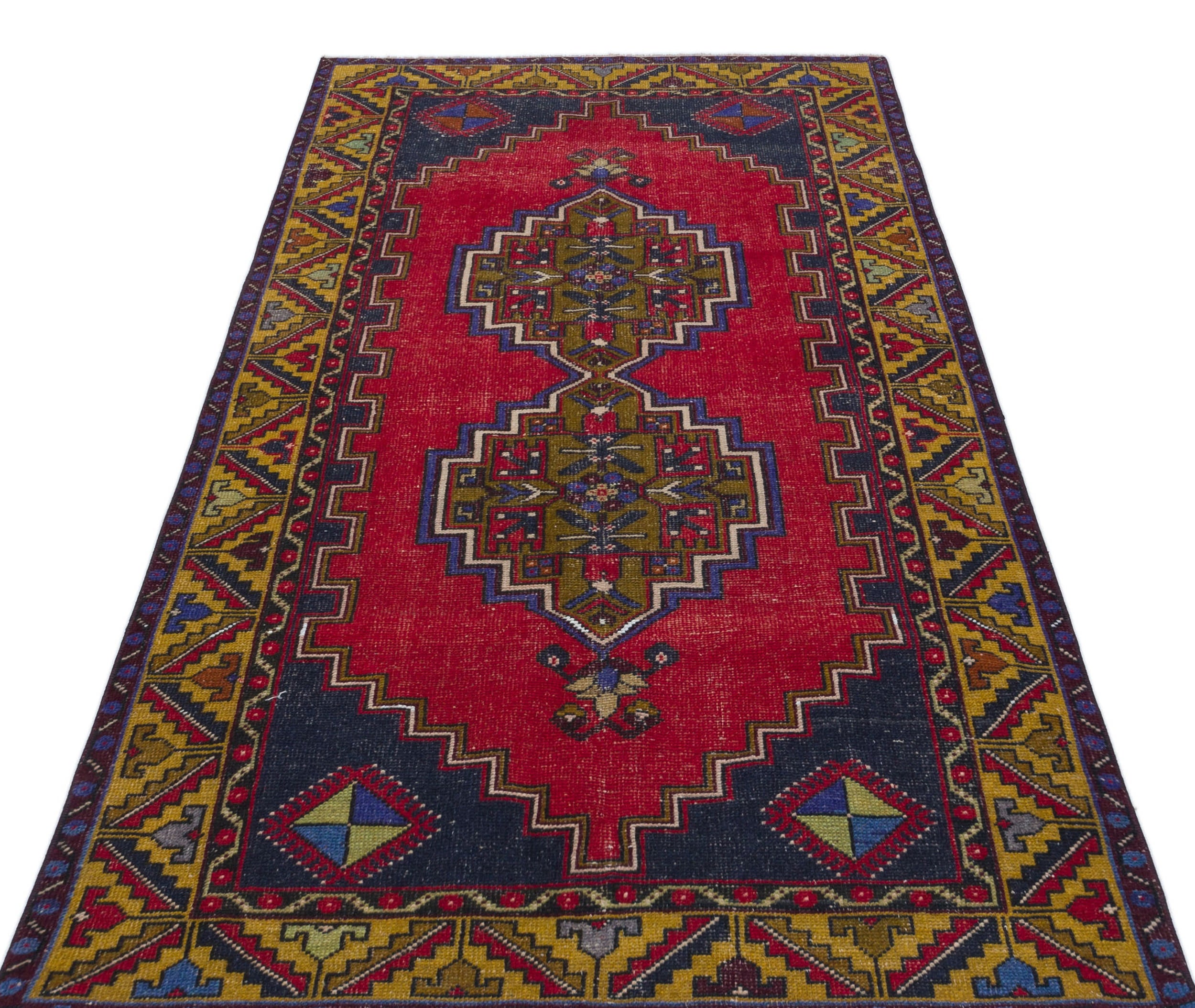 Natural Anatolium Turkish Vintage Rug 3'8'' x 7'3'' ft 113 x 222 cm