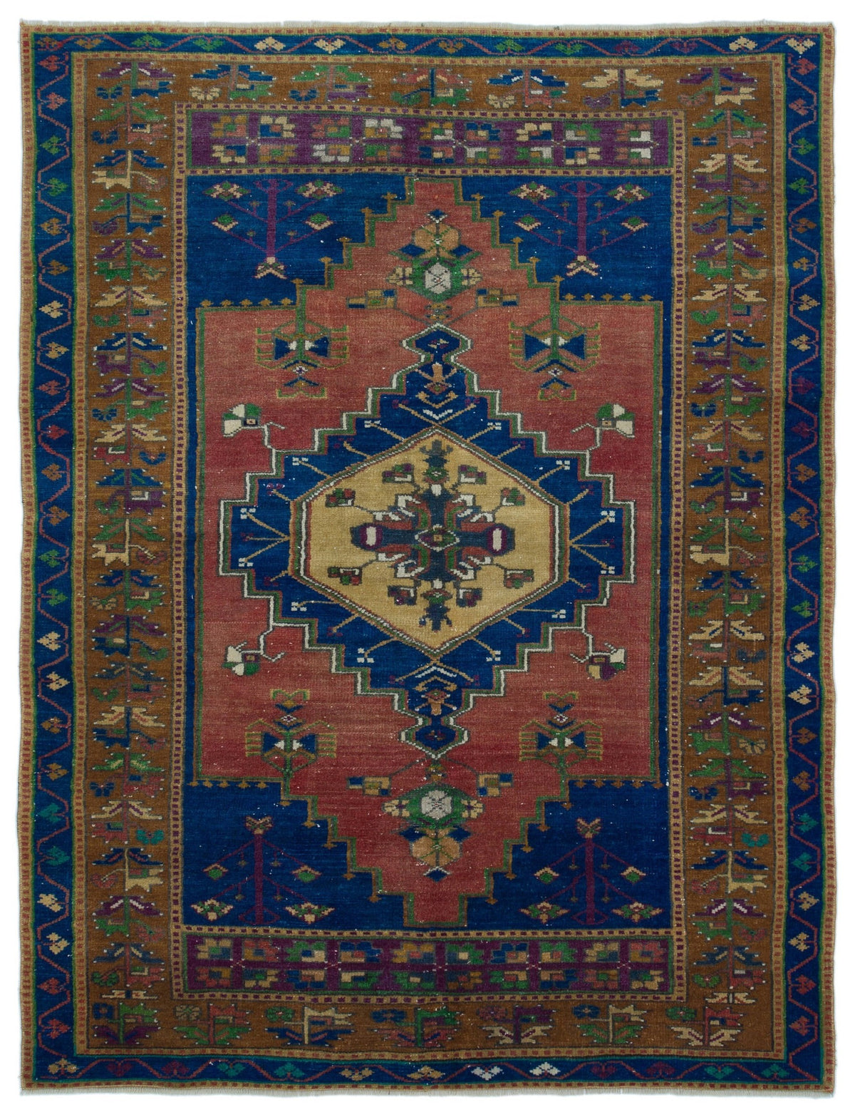 Natural Anatolium Turkish Vintage Rug 4&#39;4&#39;&#39; x 5&#39;9&#39;&#39; ft 133 x 175 cm