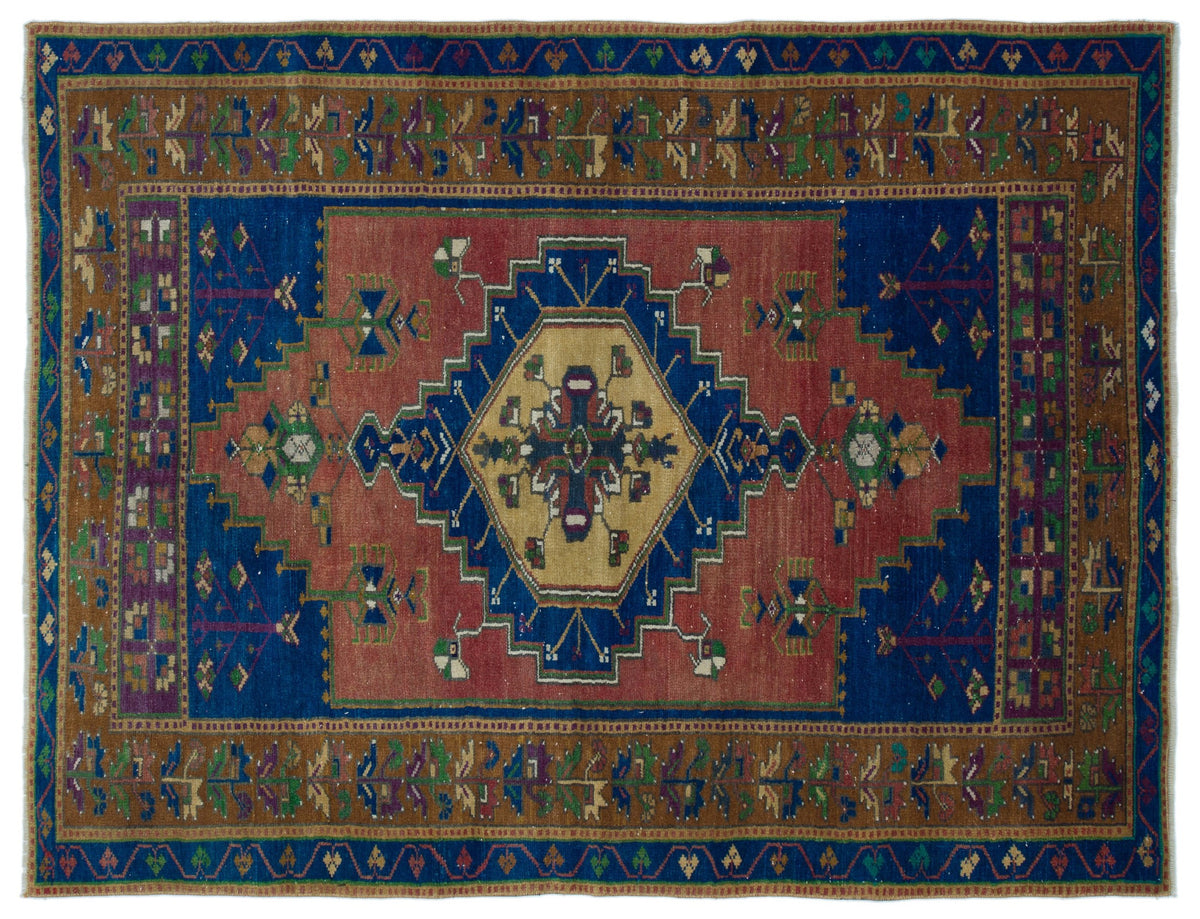 Natural Anatolium Turkish Vintage Rug 4&#39;4&#39;&#39; x 5&#39;9&#39;&#39; ft 133 x 175 cm