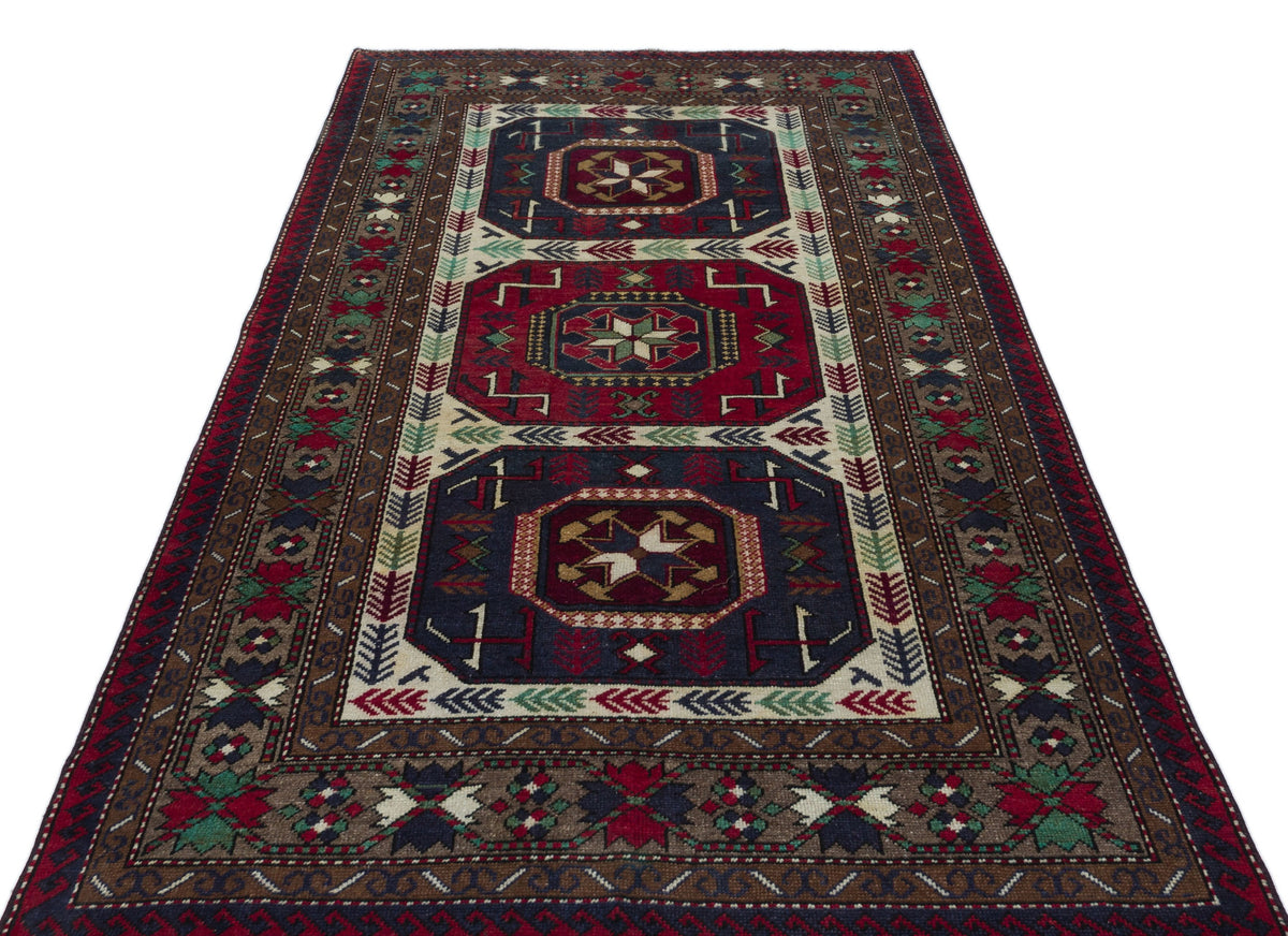 Natural Anatolium Turkish Vintage Rug 4&#39;6&#39;&#39; x 7&#39;7&#39;&#39; ft 137 x 230 cm