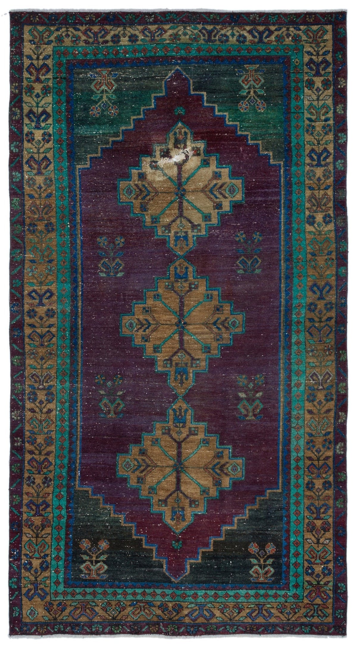 Natural Anatolium Turkish Vintage Rug 4&#39;4&#39;&#39; x 8&#39;2&#39;&#39; ft 133 x 248 cm