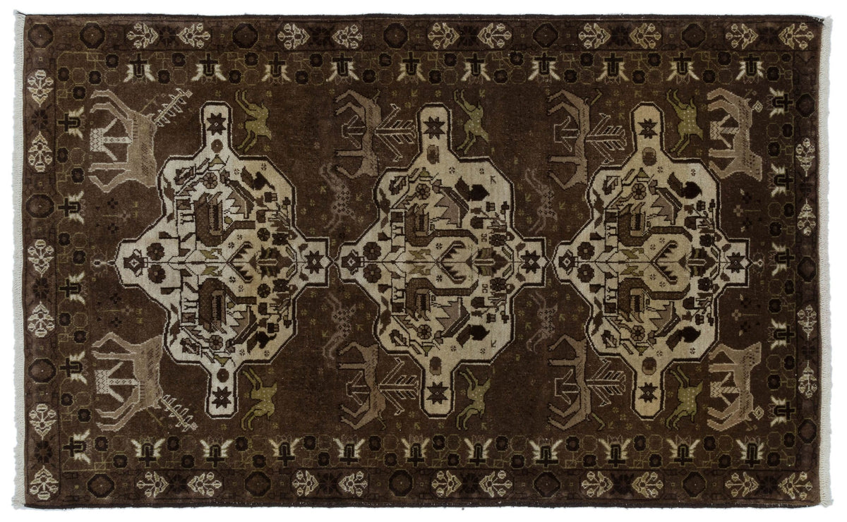 Natural Anatolium Turkish Vintage Rug 3&#39;11&#39;&#39; x 6&#39;5&#39;&#39; ft 119 x 195 cm