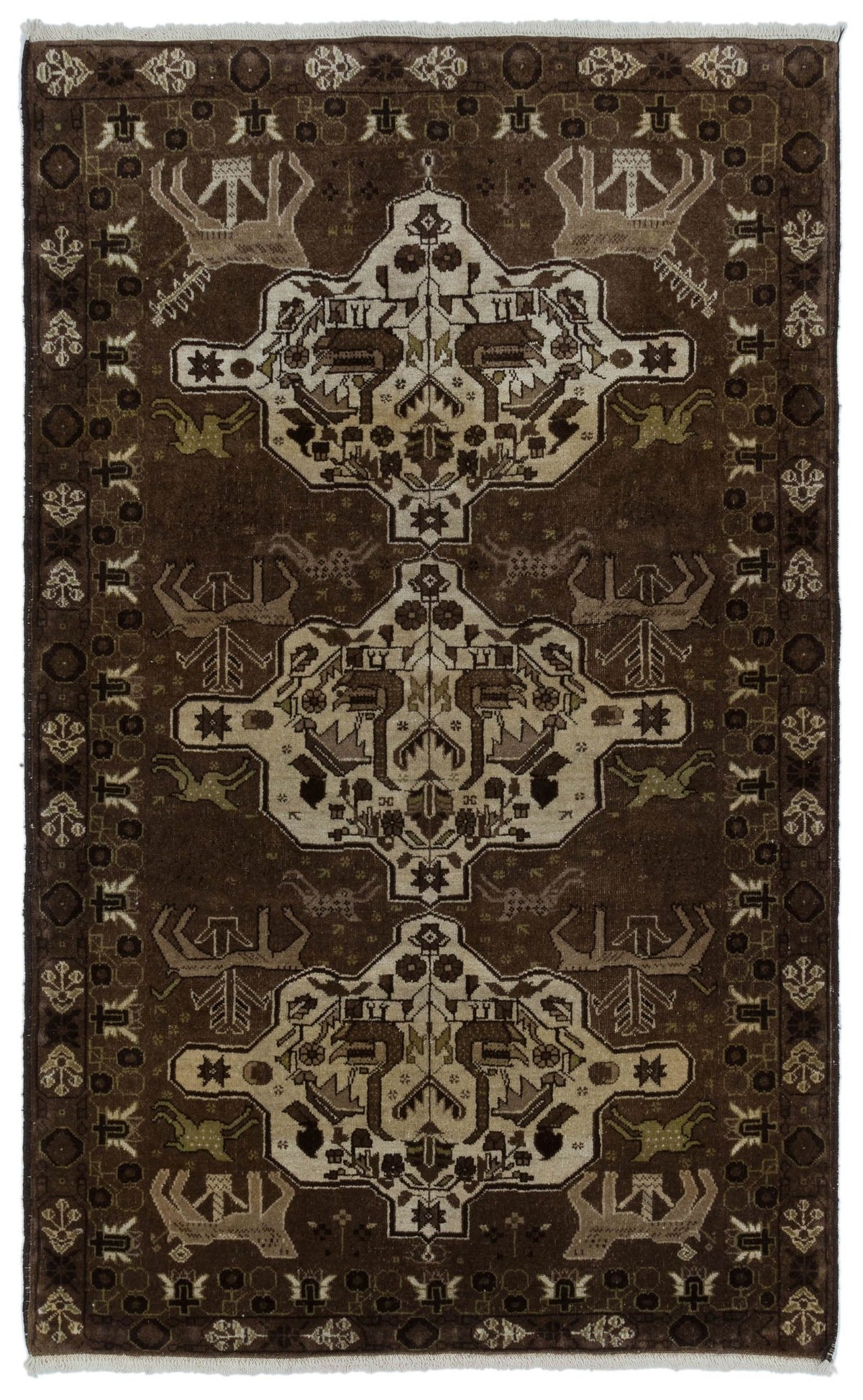 Natural Anatolium Turkish Vintage Rug 3&#39;11&#39;&#39; x 6&#39;5&#39;&#39; ft 119 x 195 cm