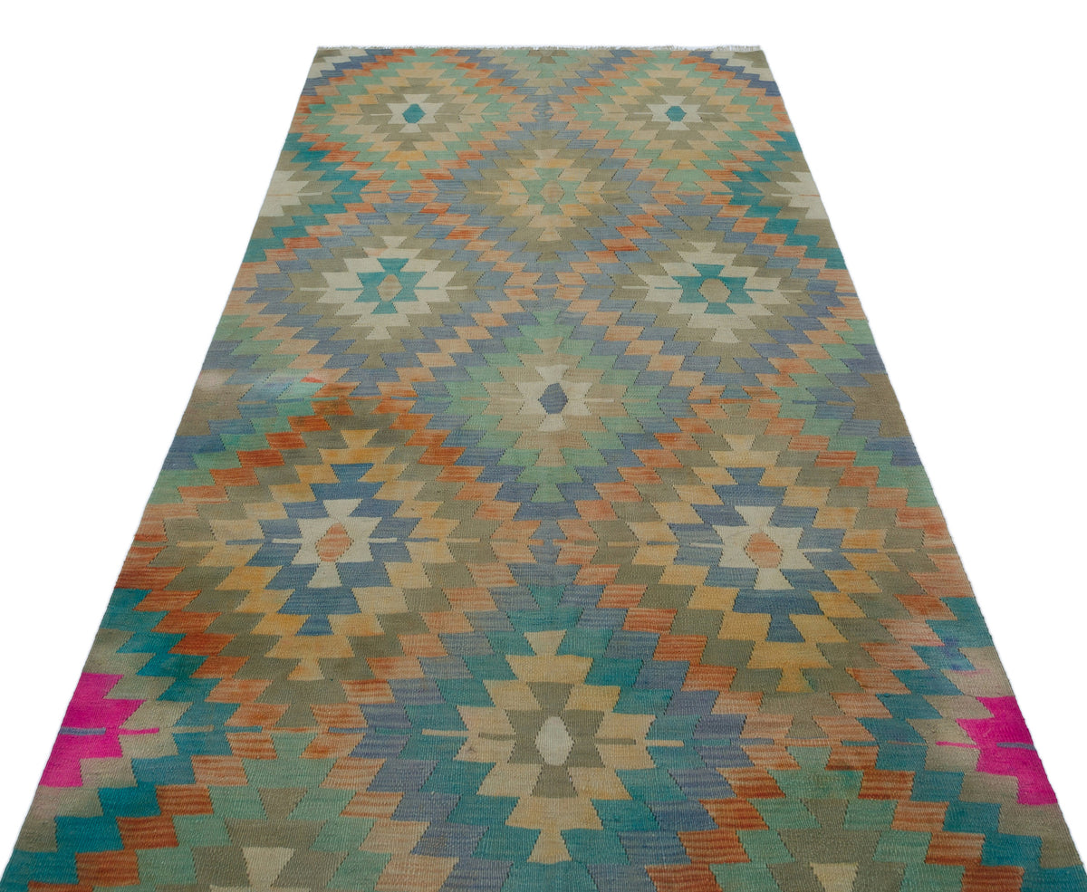 Geometric Over Dyed Kilim Rug 4&#39;4&#39;&#39; x 9&#39;2&#39;&#39; ft 131 x 280 cm