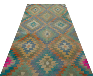 Geometric Over Dyed Kilim Rug 4'4'' x 9'2'' ft 131 x 280 cm