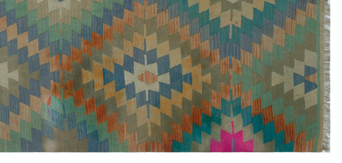 Geometric Over Dyed Kilim Rug 4&#39;4&#39;&#39; x 9&#39;2&#39;&#39; ft 131 x 280 cm