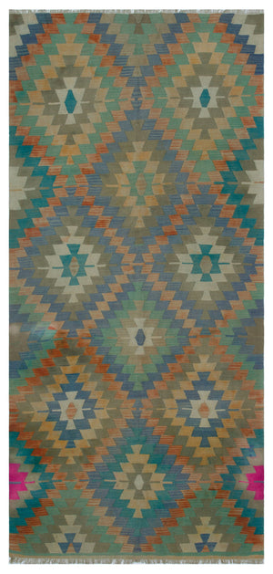 Geometric Over Dyed Kilim Rug 4'4'' x 9'2'' ft 131 x 280 cm