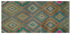 Geometric Over Dyed Kilim Rug 4'4'' x 9'2'' ft 131 x 280 cm