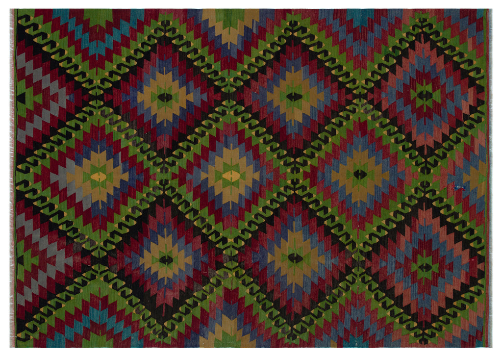 Geometric Over Dyed Kilim Rug 6'3'' x 8'9'' ft 190 x 267 cm