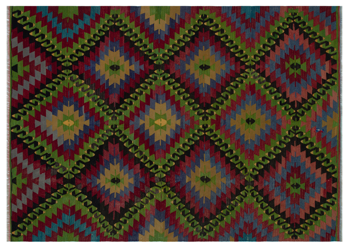 Geometric Over Dyed Kilim Rug 6&#39;3&#39;&#39; x 8&#39;9&#39;&#39; ft 190 x 267 cm
