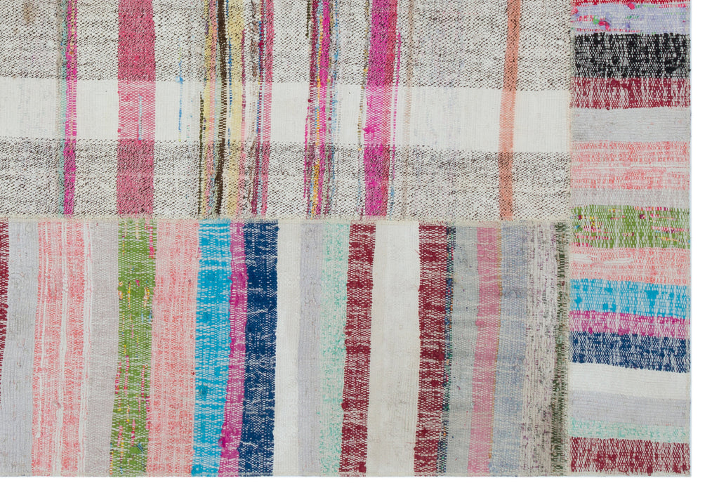 Striped Over Dyed Kilim Patchwork Unique Rug 5'3'' x 7'7'' ft 161 x 232 cm