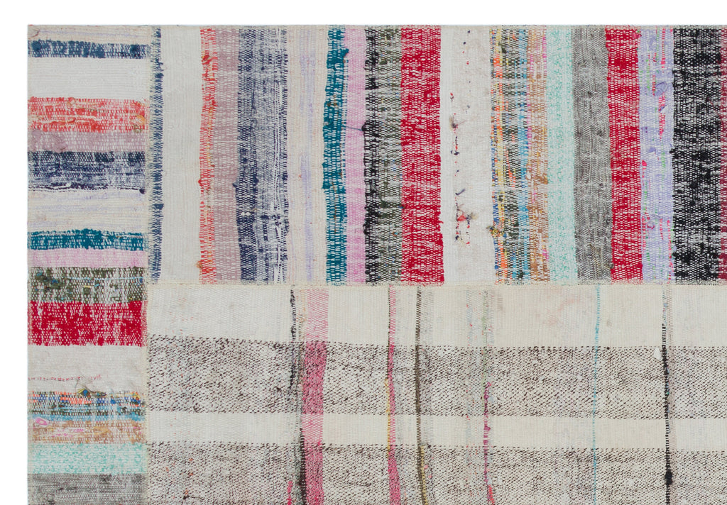 Striped Over Dyed Kilim Patchwork Unique Rug 5'3'' x 7'7'' ft 161 x 232 cm