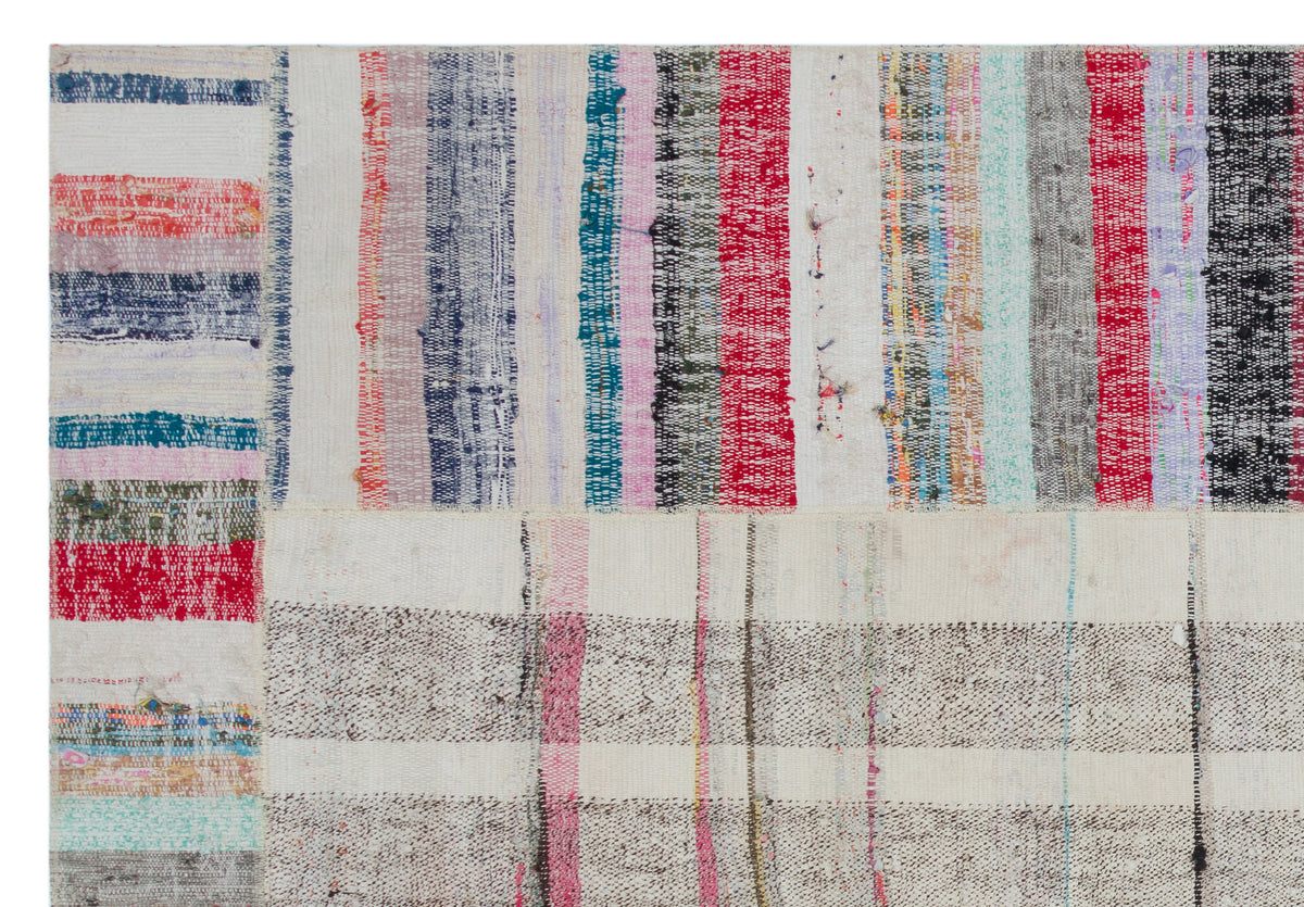 Striped Over Dyed Kilim Patchwork Unique Rug 5&#39;3&#39;&#39; x 7&#39;7&#39;&#39; ft 161 x 232 cm