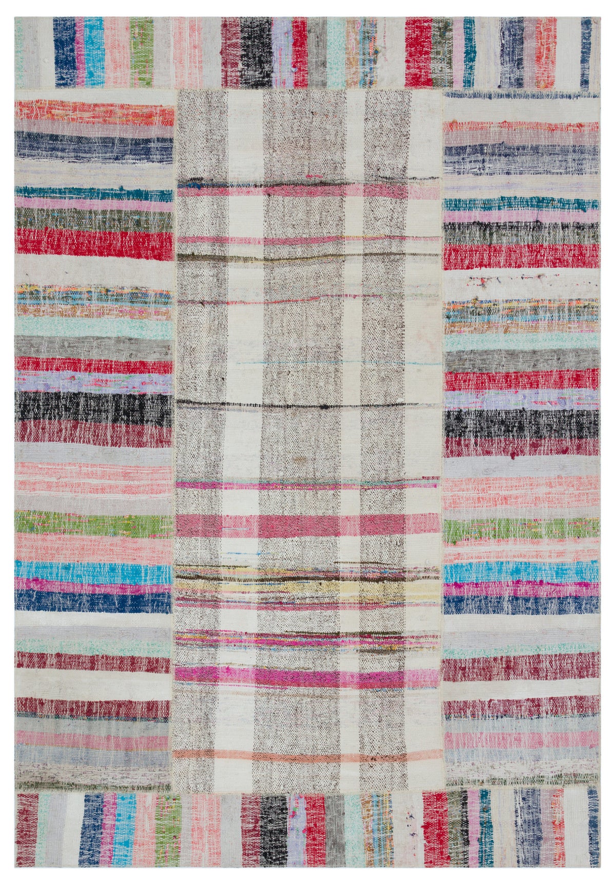 Striped Over Dyed Kilim Patchwork Unique Rug 5&#39;3&#39;&#39; x 7&#39;7&#39;&#39; ft 161 x 232 cm