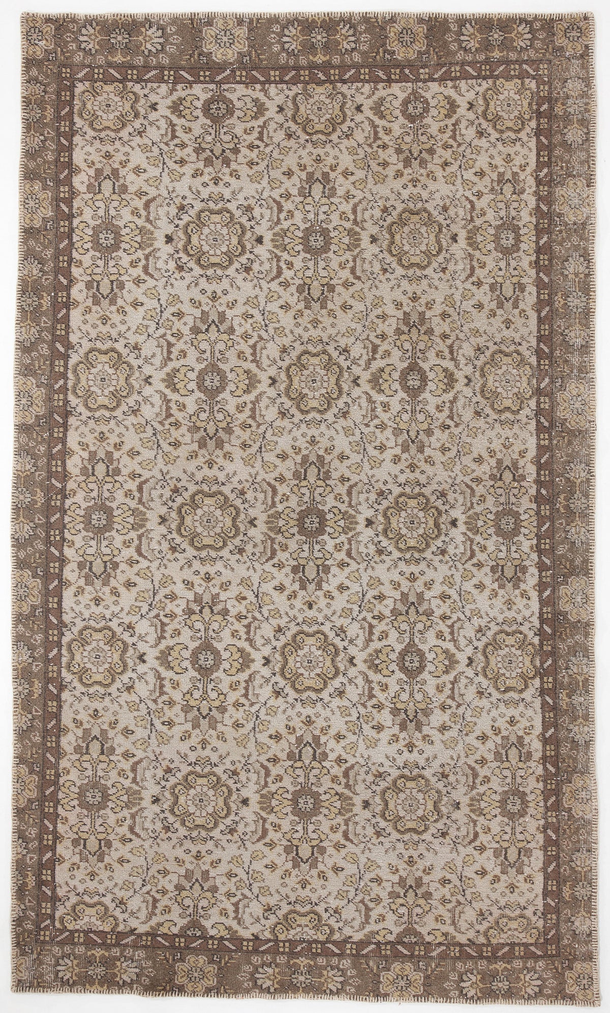 Beige Over Dyed Vintage Rug 5&#39;4&#39;&#39; x 9&#39;3&#39;&#39; ft 163 x 281 cm
