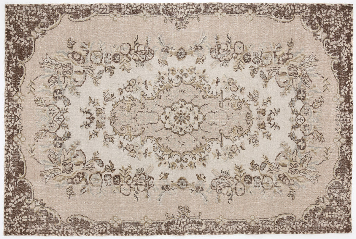 Beige Over Dyed Vintage Rug 6&#39;2&#39;&#39; x 9&#39;2&#39;&#39; ft 187 x 280 cm