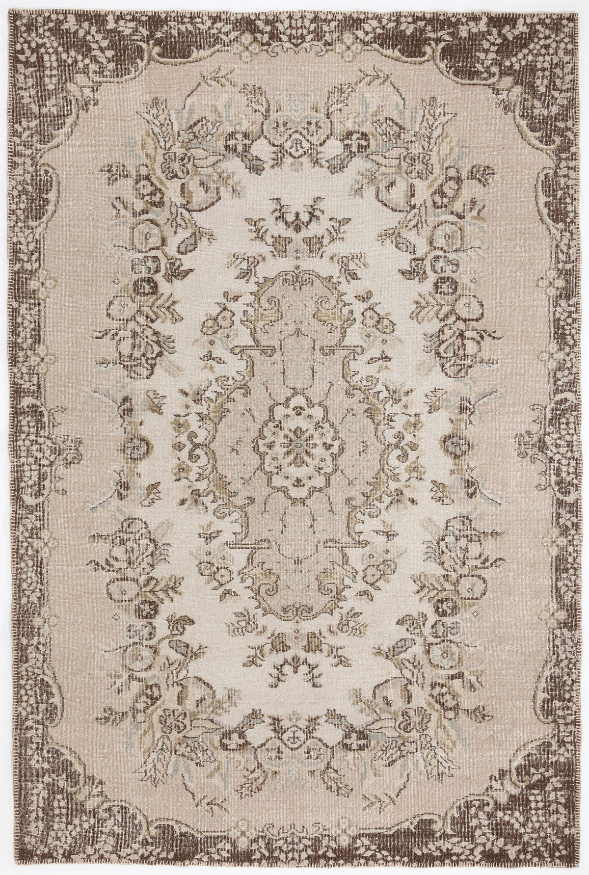 Beige Over Dyed Vintage Rug 6&#39;2&#39;&#39; x 9&#39;2&#39;&#39; ft 187 x 280 cm