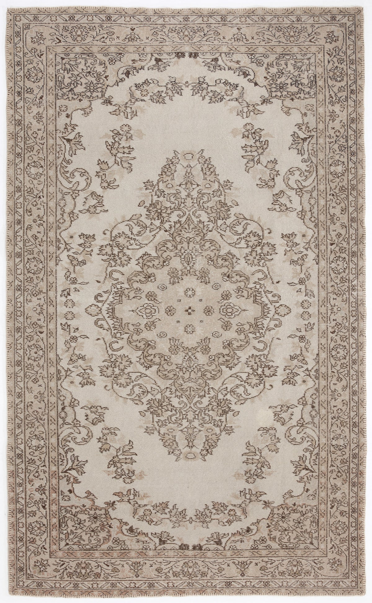 Beige Over Dyed Vintage Rug 5&#39;8&#39;&#39; x 9&#39;2&#39;&#39; ft 173 x 280 cm