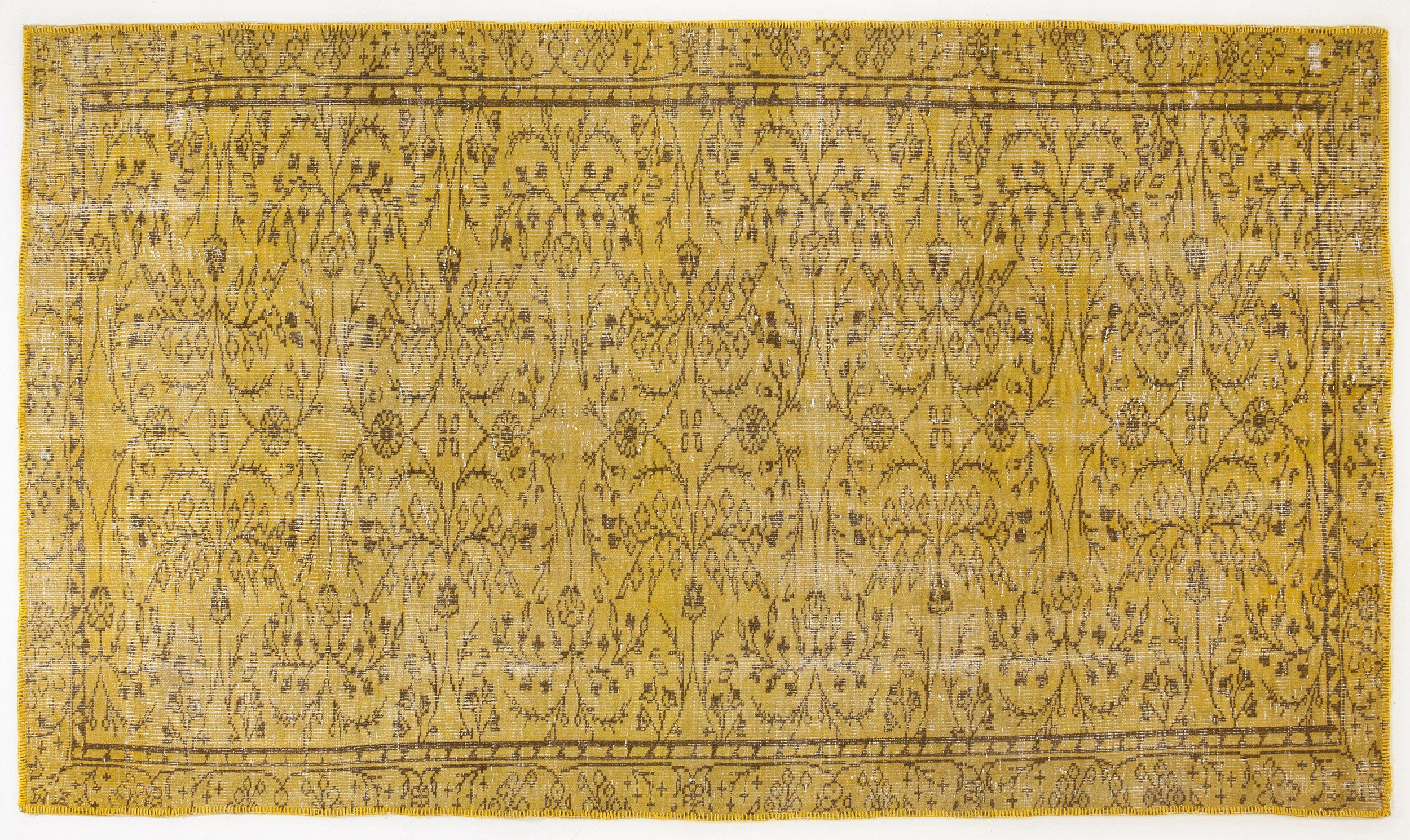 Yellow Over Dyed Vintage Rug 5'5'' x 9'4'' ft 165 x 285 cm