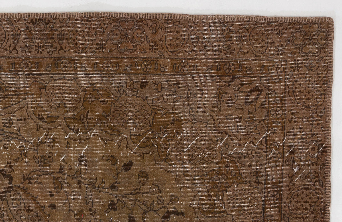 Brown Over Dyed Vintage Rug 4&#39;11&#39;&#39; x 8&#39;4&#39;&#39; ft 150 x 255 cm