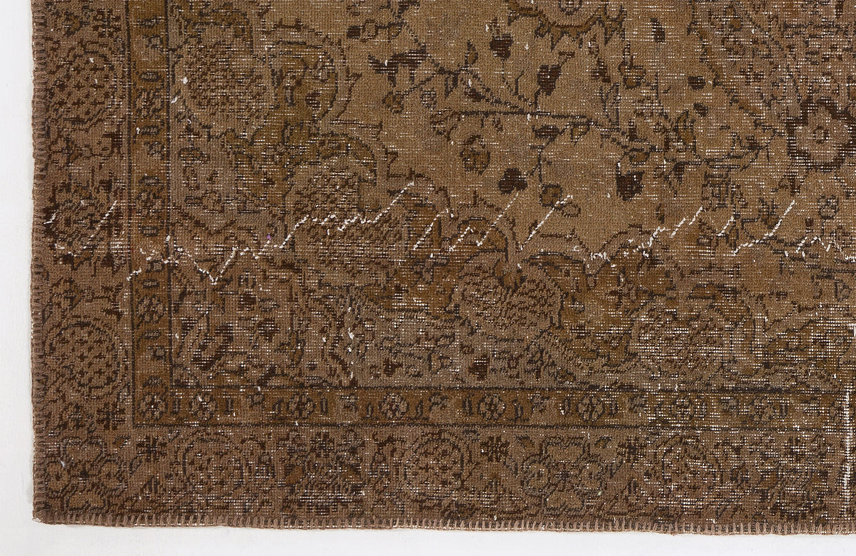 Brown Over Dyed Vintage Rug 4&#39;11&#39;&#39; x 8&#39;4&#39;&#39; ft 150 x 255 cm
