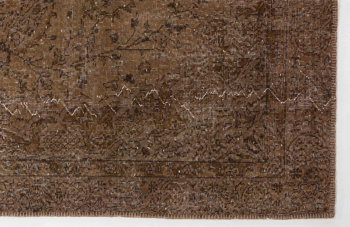 Brown Over Dyed Vintage Rug 4&#39;11&#39;&#39; x 8&#39;4&#39;&#39; ft 150 x 255 cm