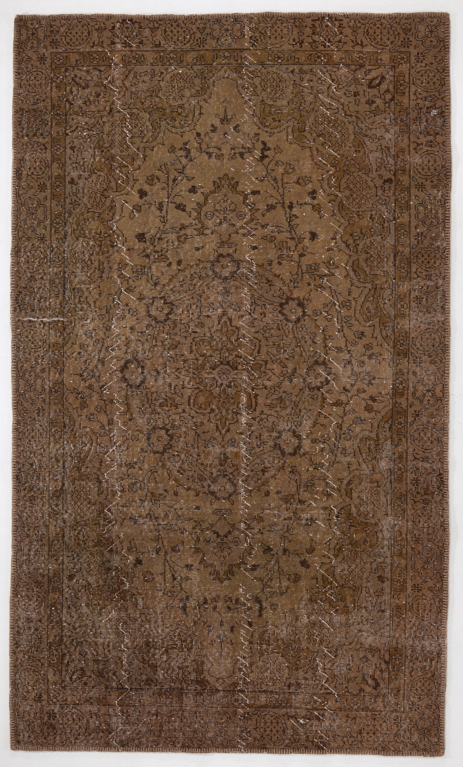 Brown Over Dyed Vintage Rug 4'11'' x 8'4'' ft 150 x 255 cm