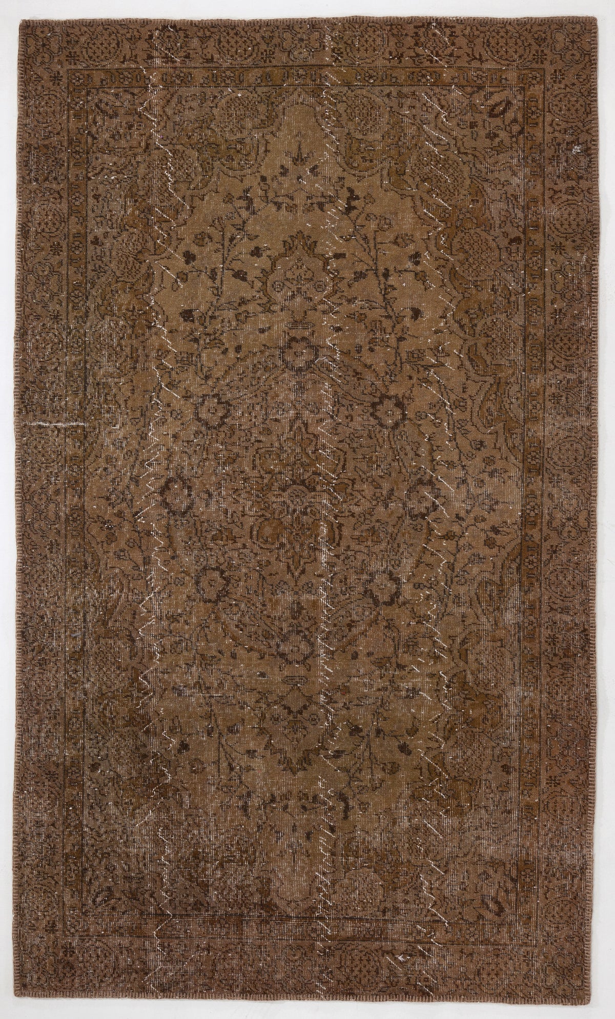 Brown Over Dyed Vintage Rug 4&#39;11&#39;&#39; x 8&#39;4&#39;&#39; ft 150 x 255 cm
