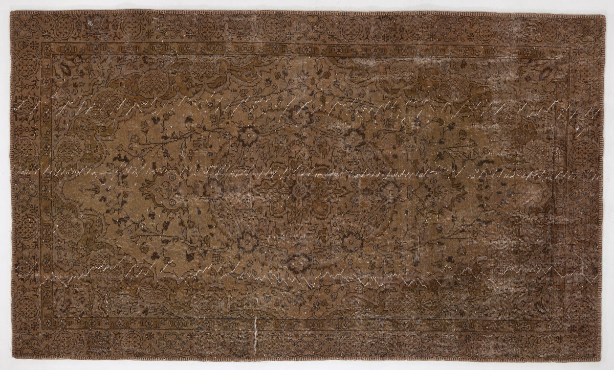 Brown Over Dyed Vintage Rug 4&#39;11&#39;&#39; x 8&#39;4&#39;&#39; ft 150 x 255 cm