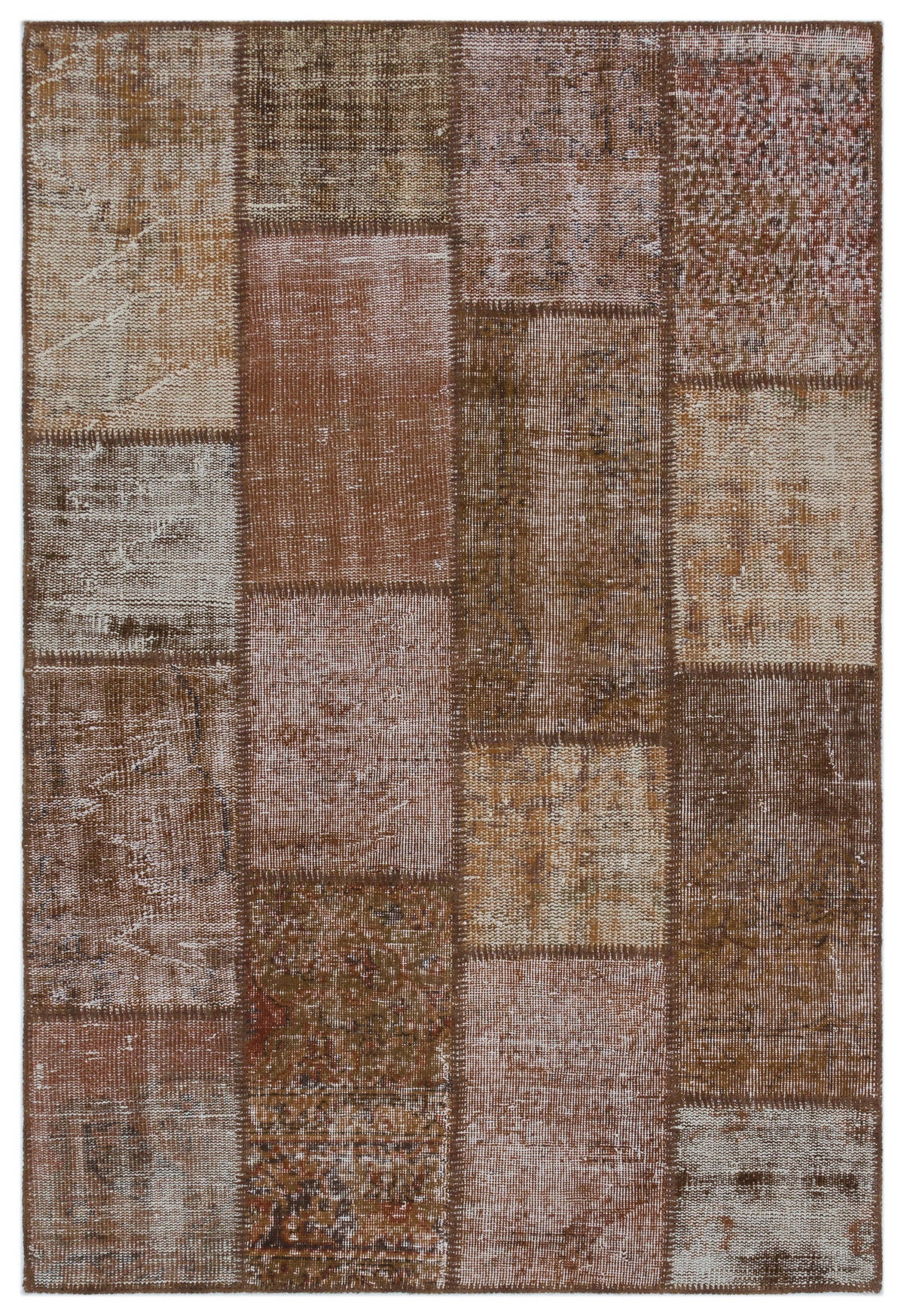 Brown Over Dyed Patchwork Unique Rug 4&#39;0&#39;&#39; x 5&#39;10&#39;&#39; ft 122 x 179 cm